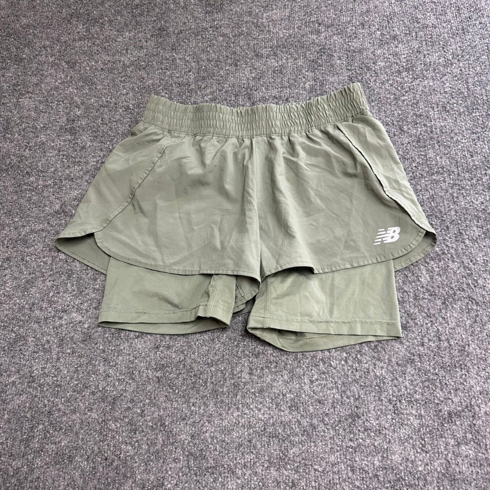 New Balance Shorts Womens Size S Olive Green 2-in-1 Layered Athletic Running